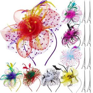8 Pcs Fascinators Hat Flower Mesh Tea Party Hat Fascinator Veil Headband For🦛
